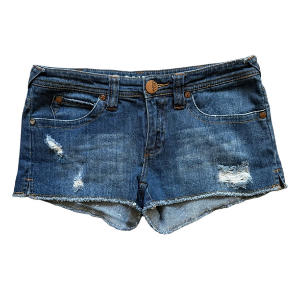 Roxy Vintage Y2K Retro Blue Distressed Jean Shorts Size 9 Denim Streetwear - Picture 1 of 10